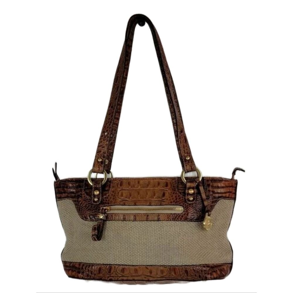 Brahmin Pecan Brown Crocodile Leather/Mesh Shoulder‎ Bag.
